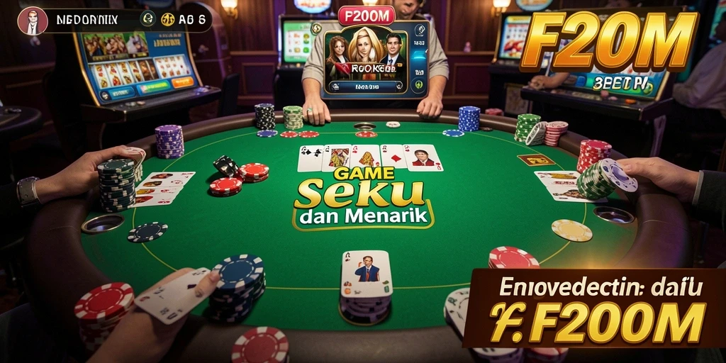 Screenshot F200M menampilkan gameplay poker yang menarik dan kompetitif.