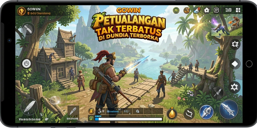 Screenshot GOWIN menampilkan petualangan seru dalam dunia terbuka.