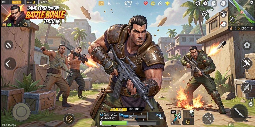 Screenshot KKRP menampilkan aksi seru di medan pertempuran Battle Royale.