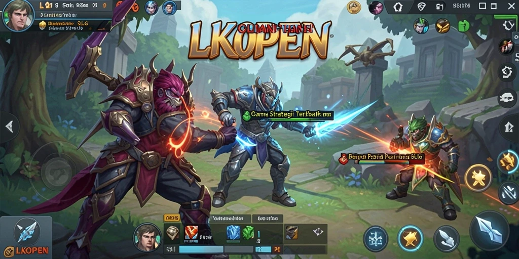 Screenshot LKOPEN menunjukkan pertempuran epik dalam gameplay SLG.