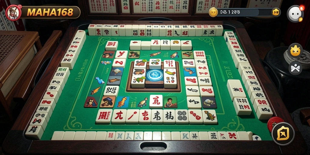 Tampilan gameplay seru di MAHA168 dengan tantangan Mahjong.