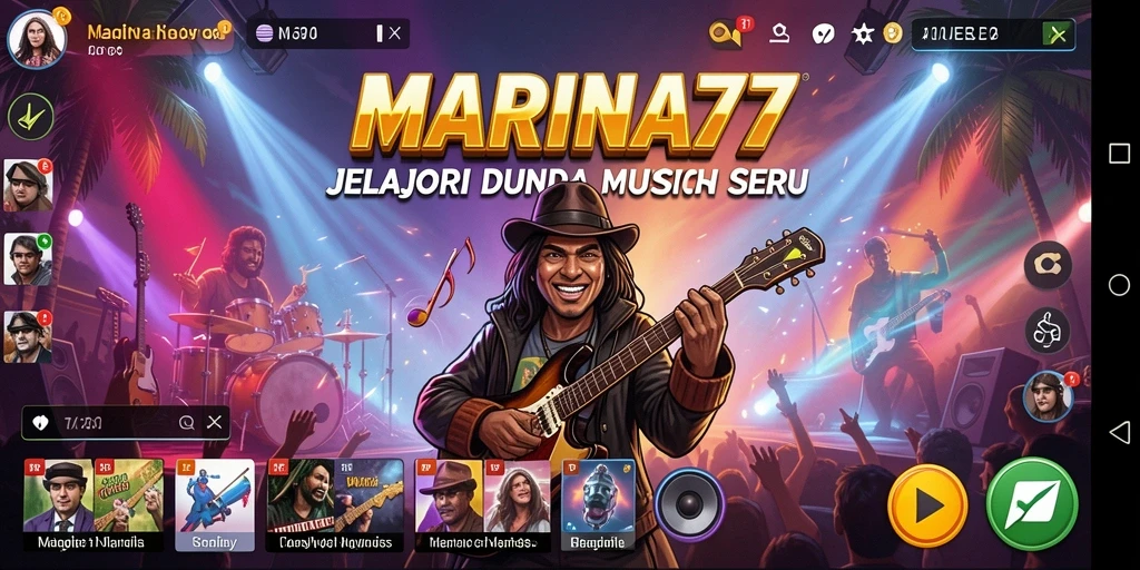 Screenshot utama MARINA77 menampilkan gameplay seru dengan interaksi musik.