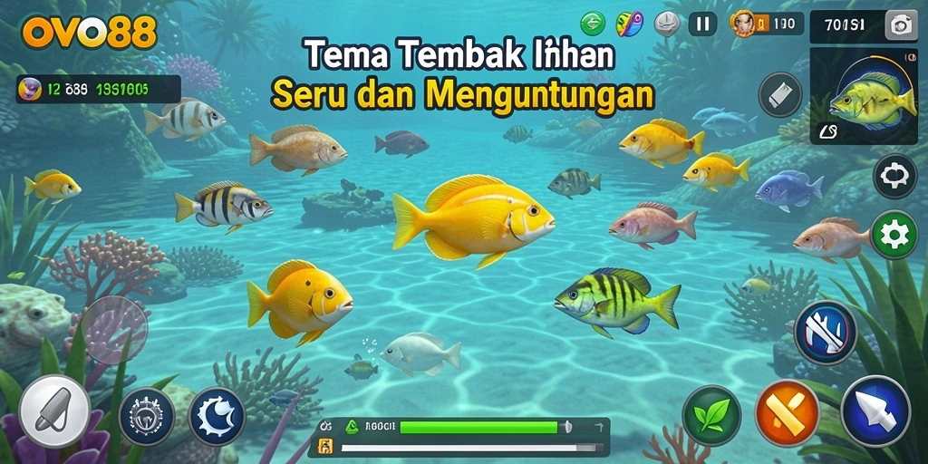 Screenshot gameplay OVO88 menampilkan aksi menembak ikan yang seru.