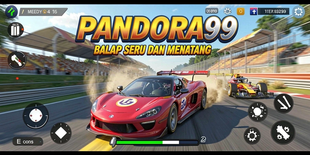 Tangkapan layar gameplay PANDORA99 menampilkan aksi balap yang mendebarkan.