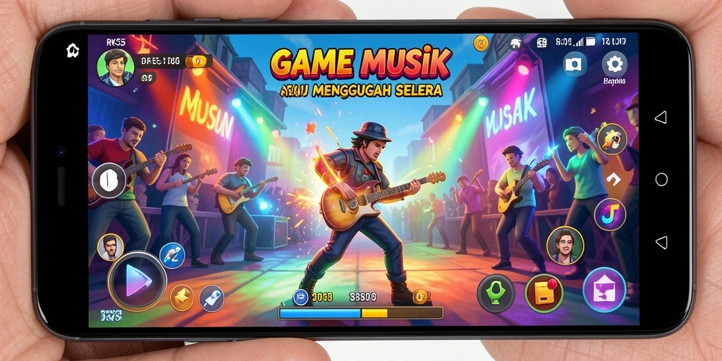 Tampilan gameplay yang menarik dari RK55, penuh with ritme dan musik.