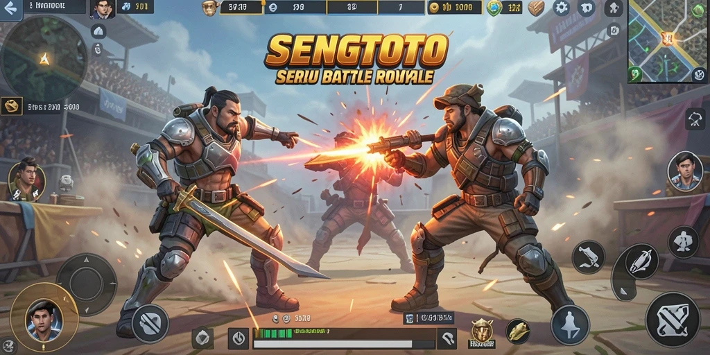 Screenshot SENGTOTO menampilkan pertempuran sengit dalam game Battle Royale.