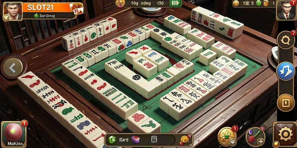 Tampilkan gameplay SLOT21 dengan elemen Mahjong yang menarik.