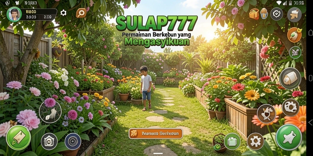 Screenshot gameplay SULAP777 menampilkan keindahan kebun yang dikelola pemain.