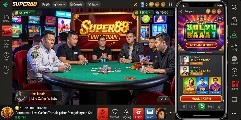 Tampilan gameplay SUPER88 menampilkan suasana kasino yang hidup dan interaktif.