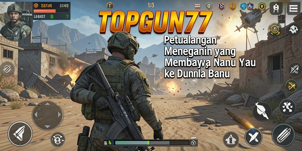 Tampilan aksi seru dalam gameplay <strong>TOPGUN77</strong> yang penuh warna dan petualangan.