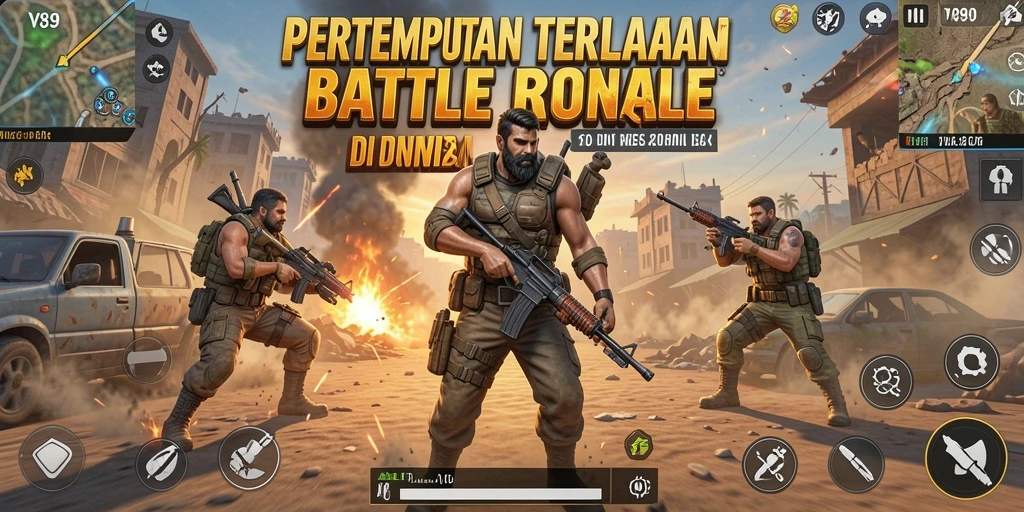 Gameplay V89 dengan pertarungan intens di arena Battle Royale.