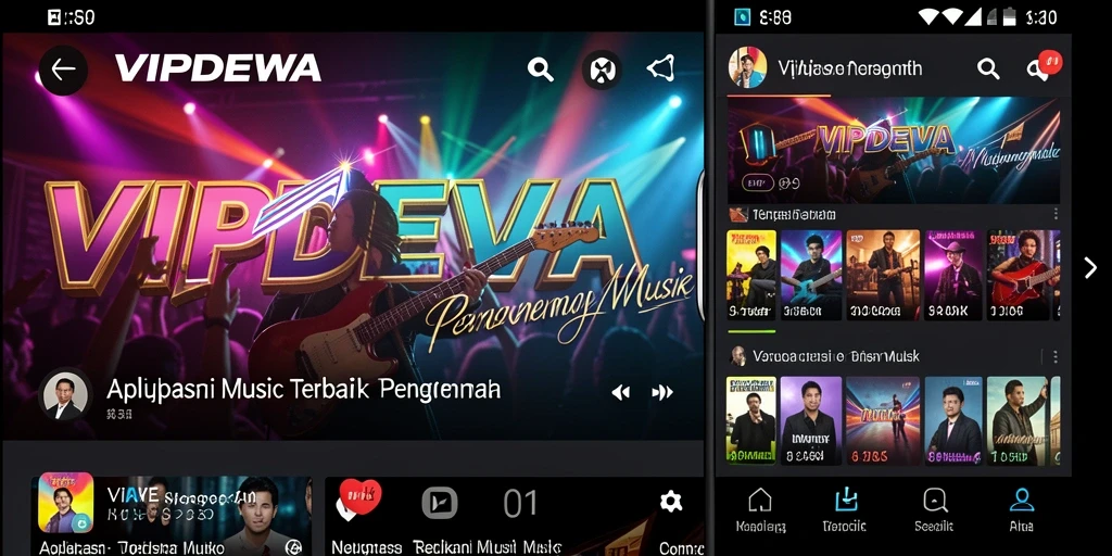 Tampilan antarmuka aplikasi VIPDEWA dengan berbagai pilihan lagu.