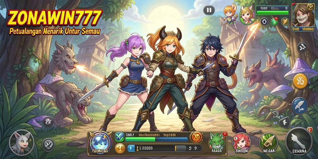 Tampilan gameplay ZONAWIN777 yang penuh warna dan dinamis.